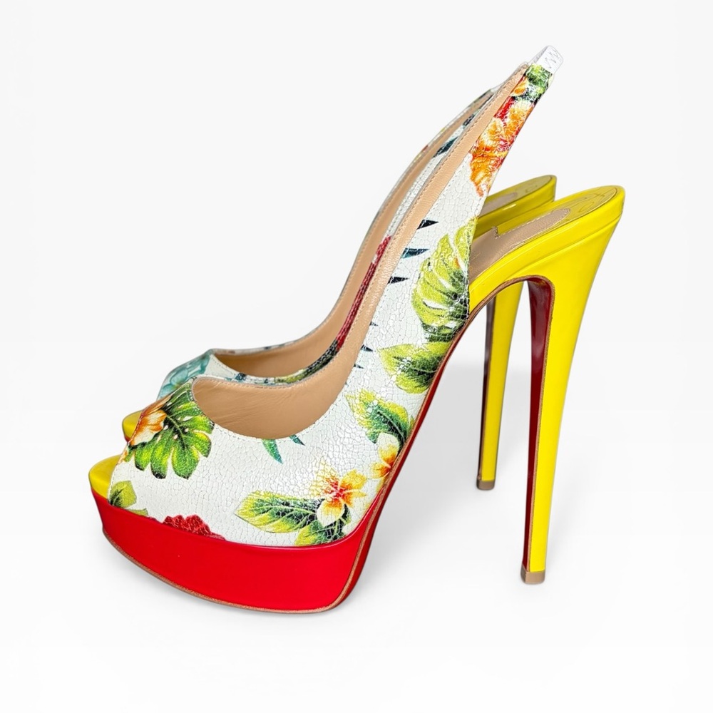 Christian Louboutin Yellow and Red Tropical Heels Size 38.5 - Picture 3 of 12